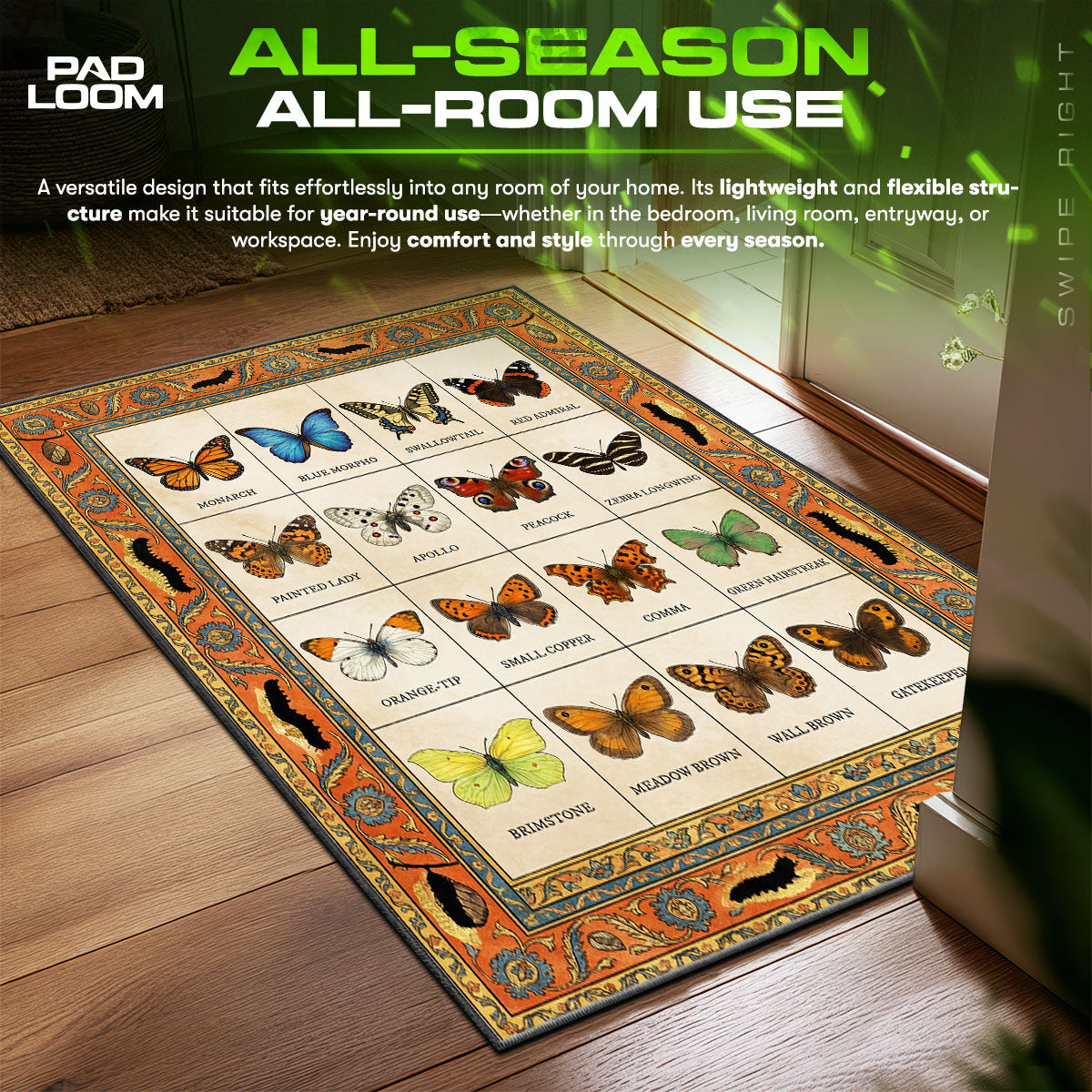Detailed close-up of Butterfly rug pattern