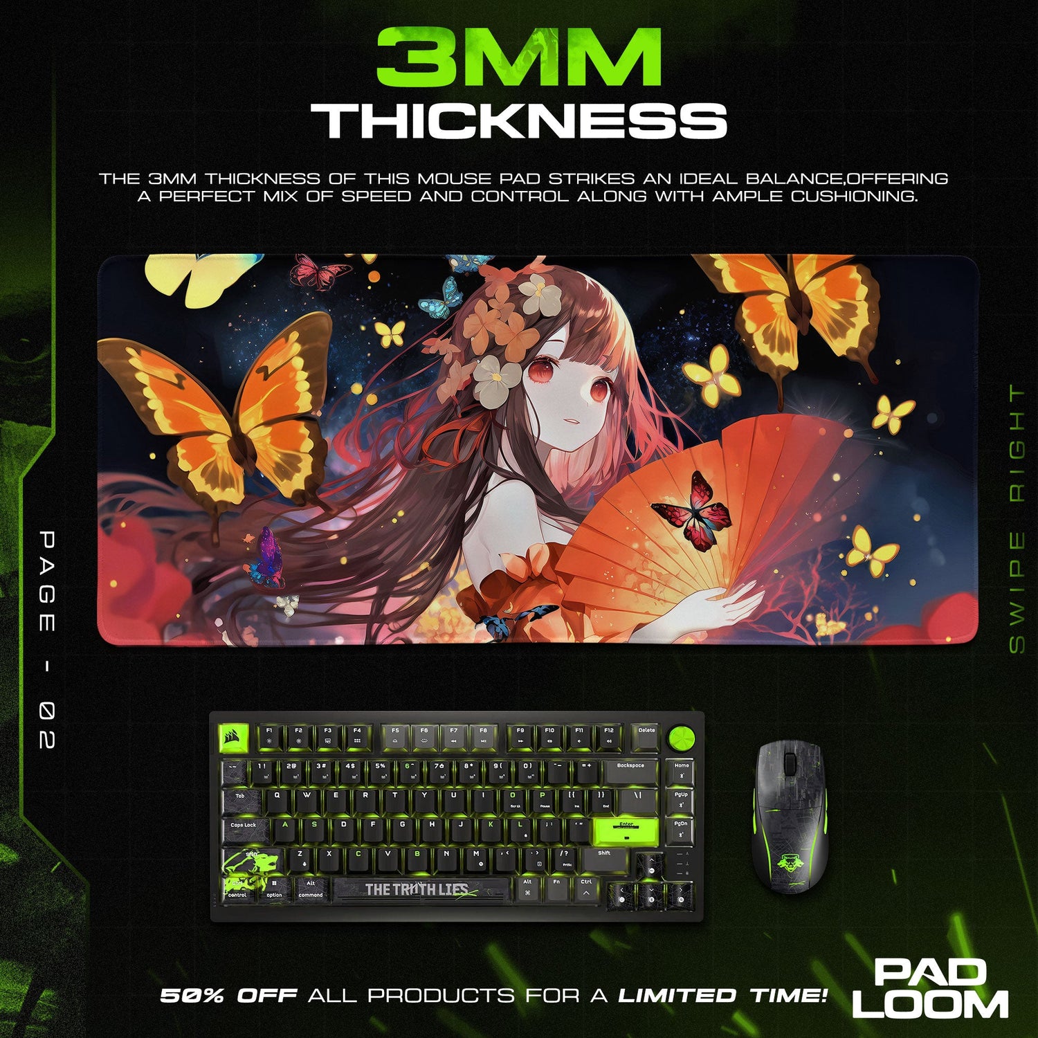 Butterfly Fan Girl Mouse Pad, Anime Gaming Desk Mat Padloom