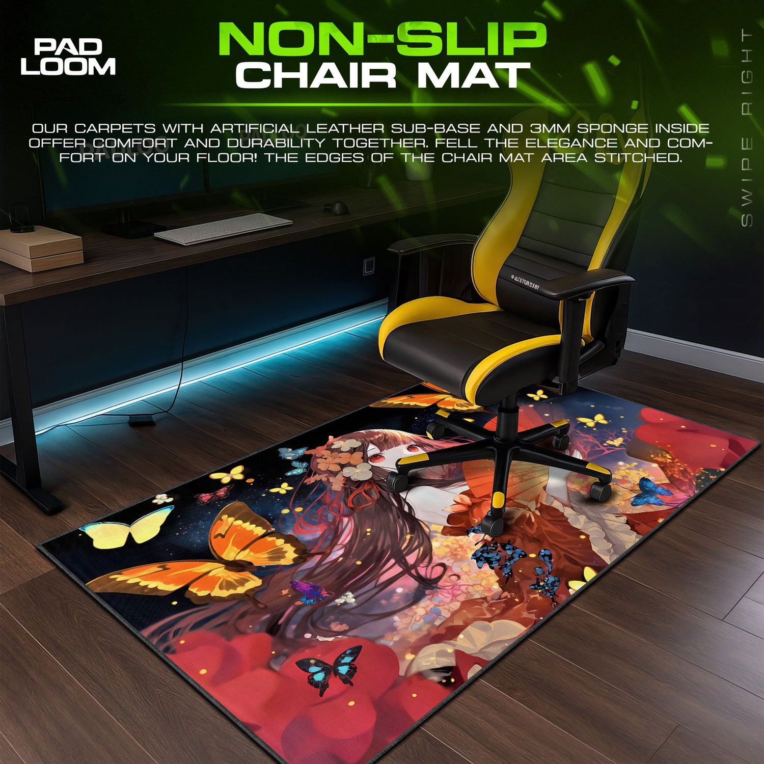 Butterfly Fan Girl Mouse Pad, Anime Gaming Desk Mat Padloom