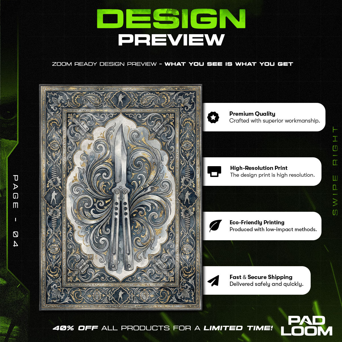 Butterfly Knife Silver Elite Rug - CS2 Chair Mat