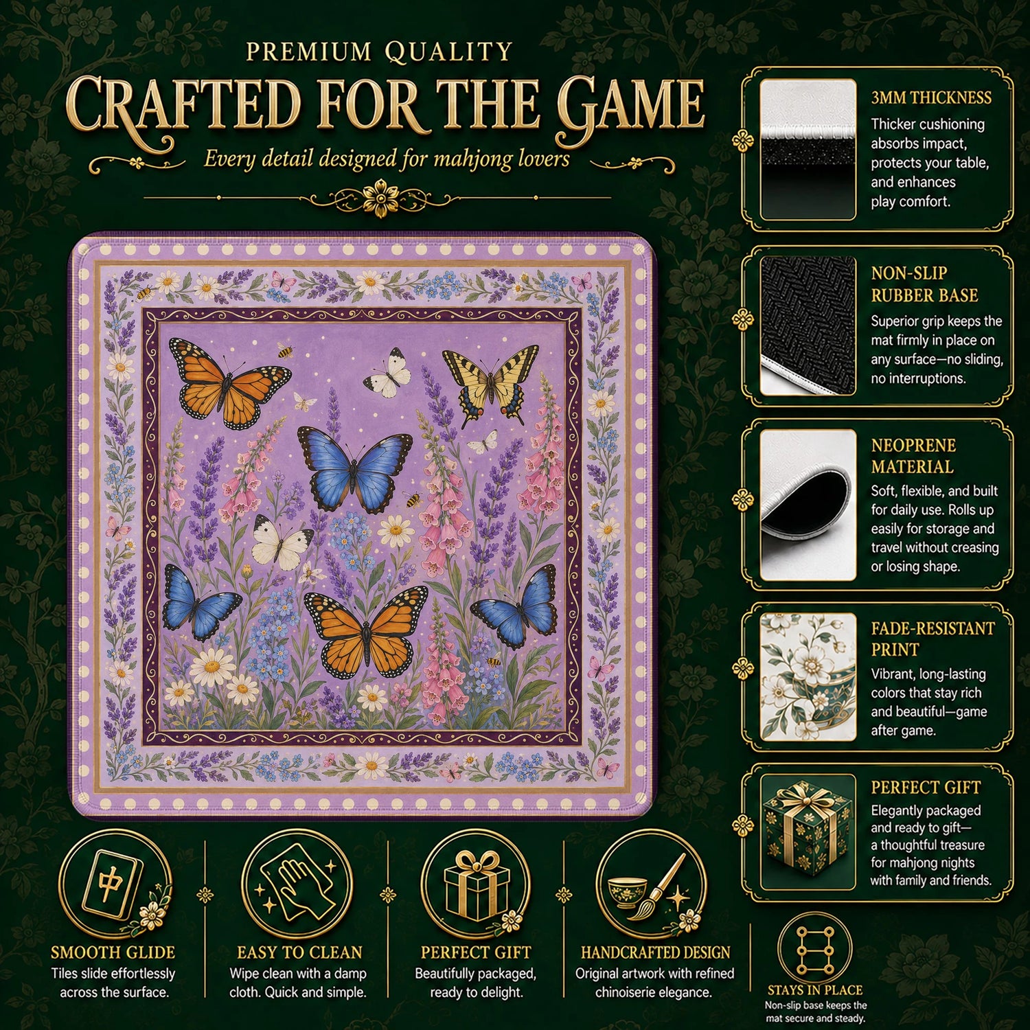 Butterfly Mahjong Mat – neoprene mah jongg table mat