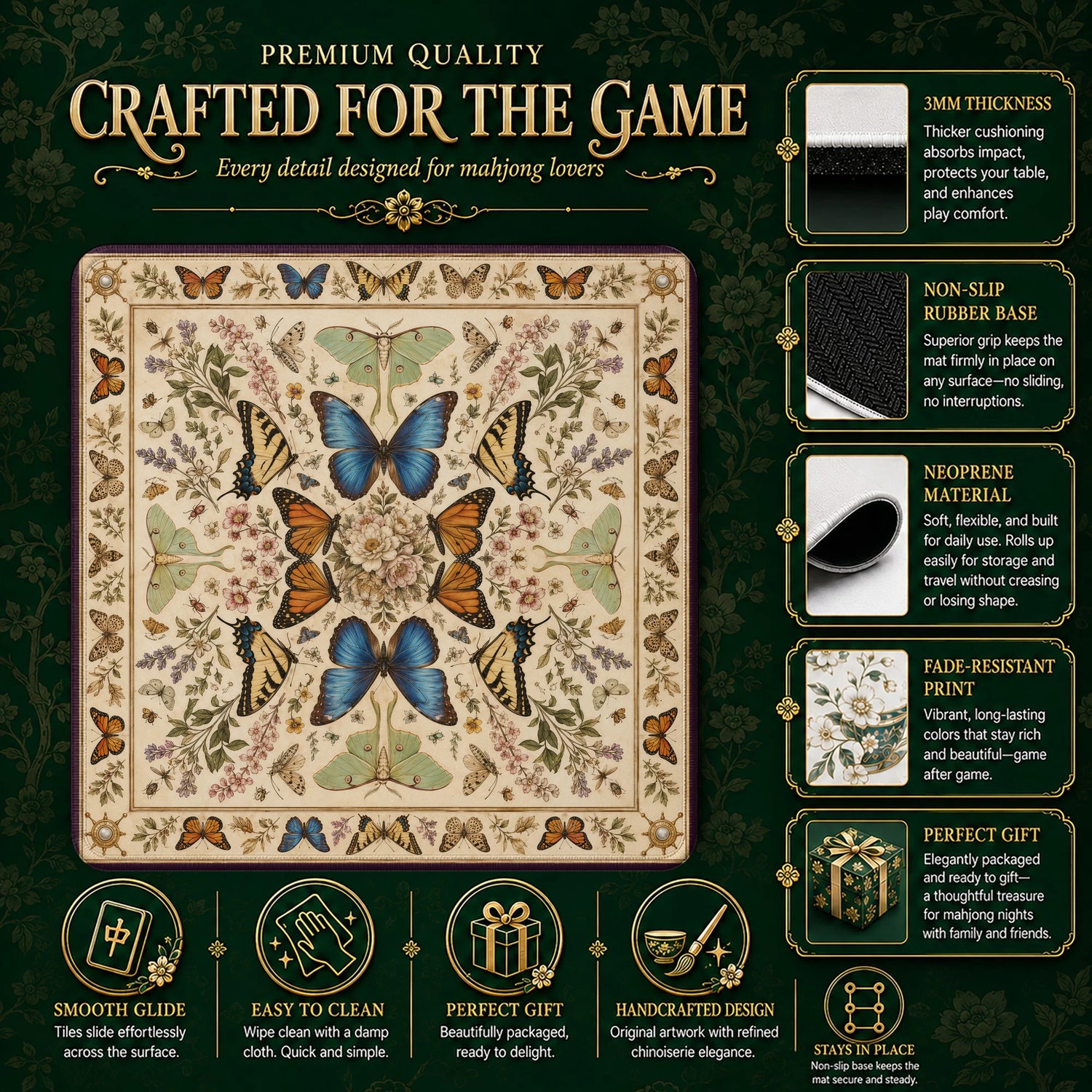Butterfly Study Mahjong Mat – neoprene mah jongg table mat