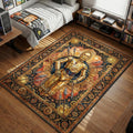 C-3PO standing among clockwork gears, spears, and twin suns in an ornate steampunk watercolor art style movie themed area rug and home theater mat