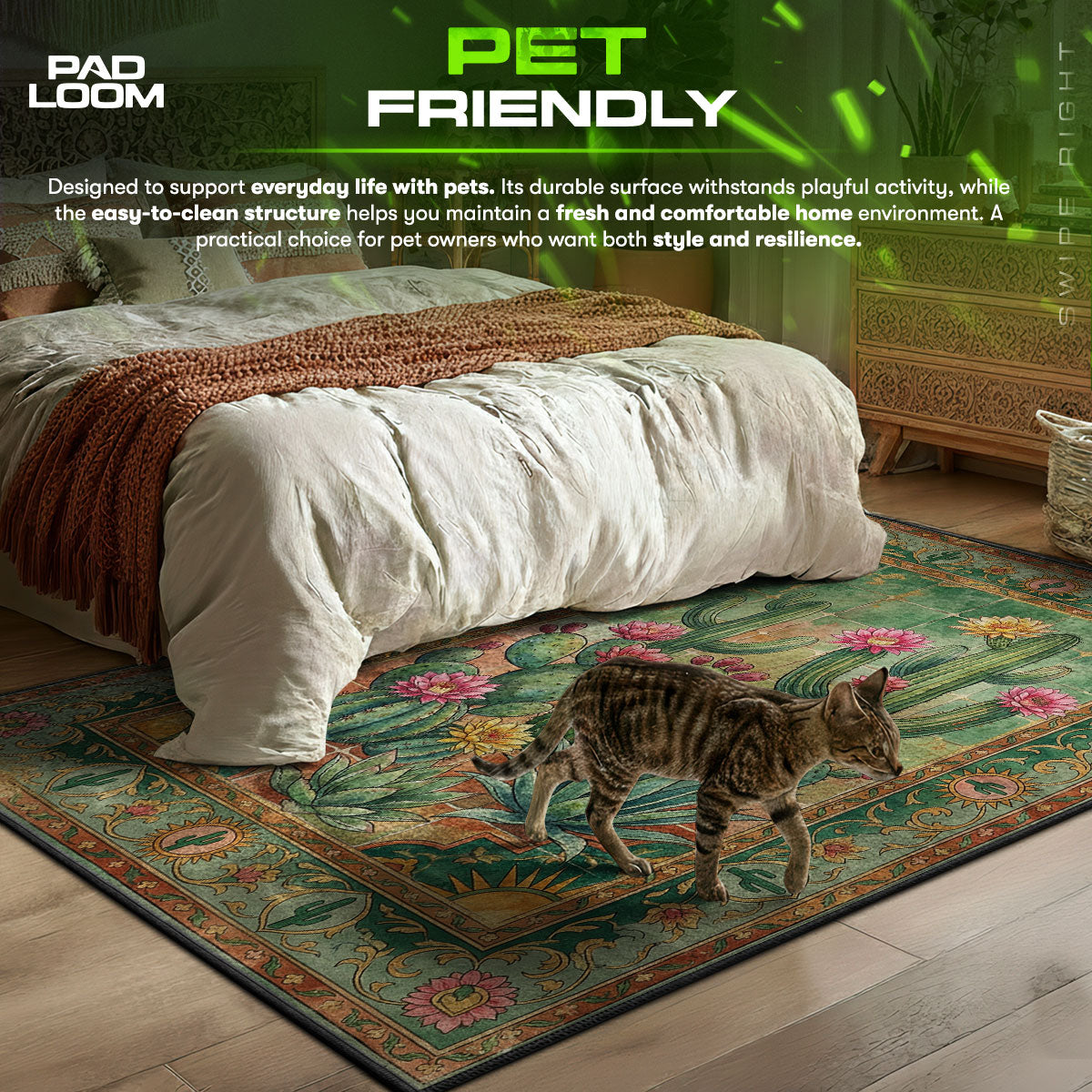 Cactus Bloom themed area rug for home decor fans