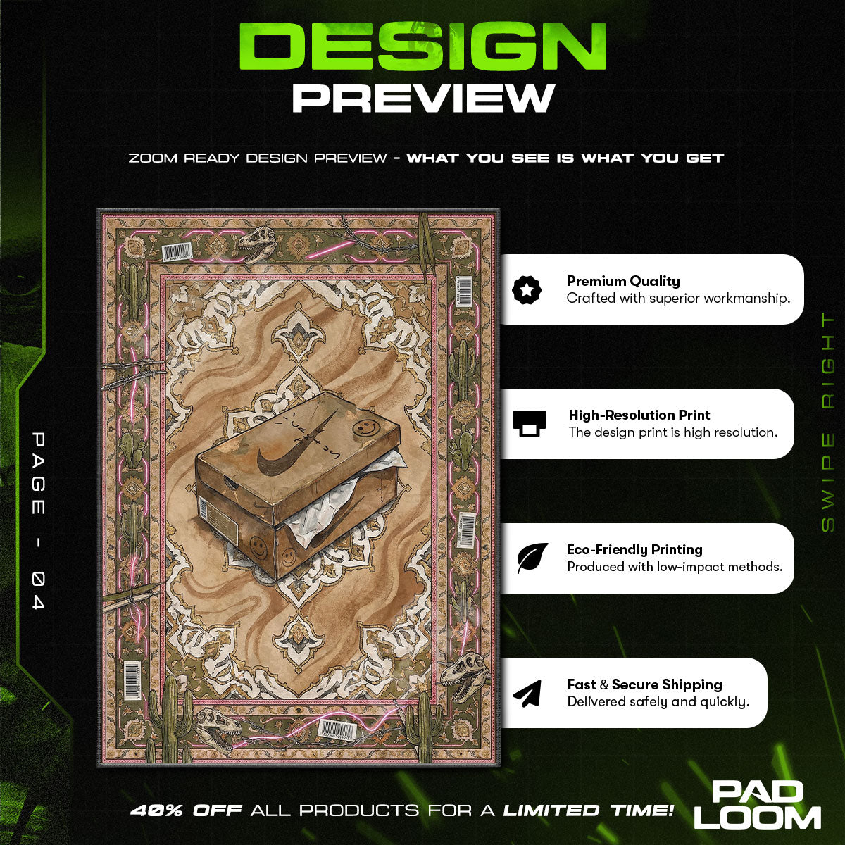 Cactus Swoosh Box Rug - Streetwear Floor Mat