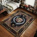 Cadillac wreath and crest logo vintage car silhouettes gold burgundy hypebeast area rug