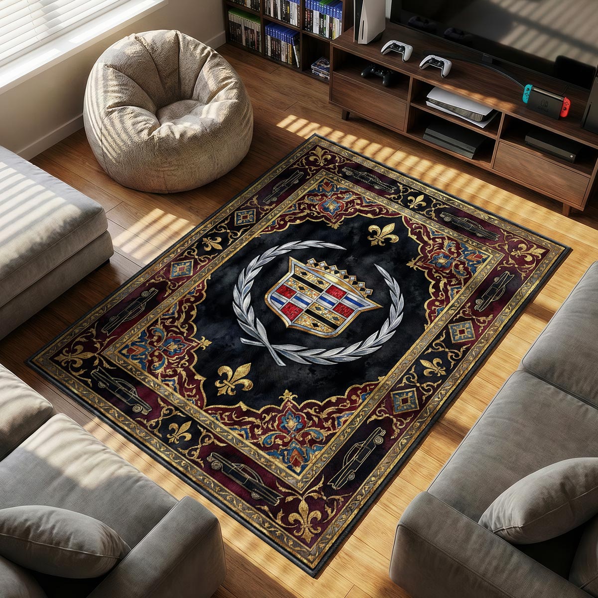 Cadillac Logo themed area rug for Vintage fans