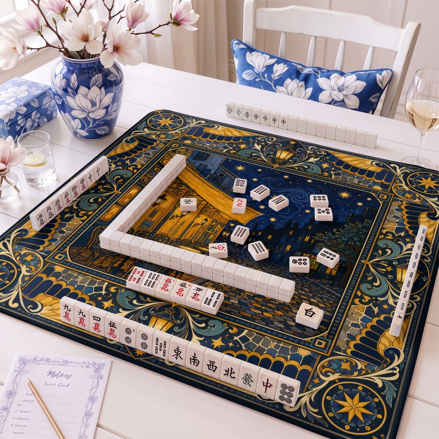 Cafe Terrace Night mahjong mat – M (60x60 cm) and L (81x81 cm) sizes