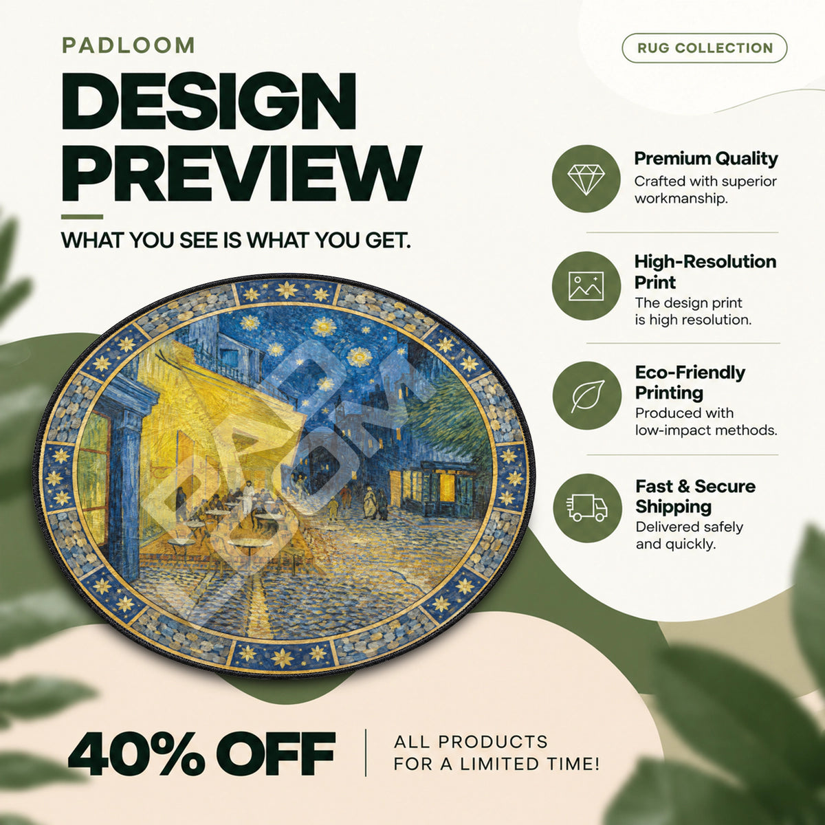 Cafe Terrace Starlit celestial round rug full design preview