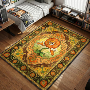 Cagney Carnation spreading thorny arms in vintage botanical watercolor style gaming area rug and floor mat