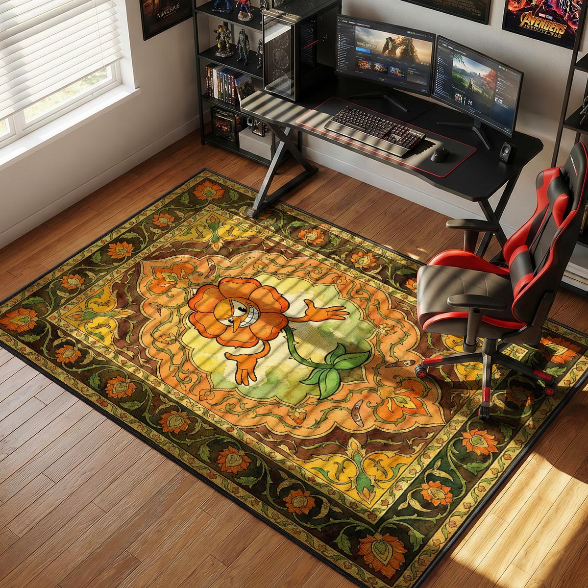 Cagney Carnation Blumenwut Teppich - Cuphead Stuhlmatte