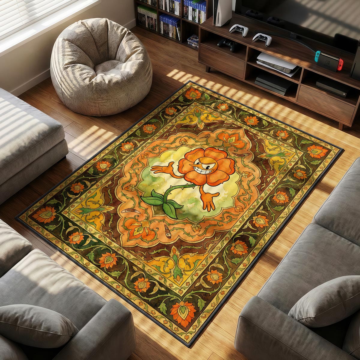 Cagney Carnation Blumenwut Teppich - Cuphead Stuhlmatte