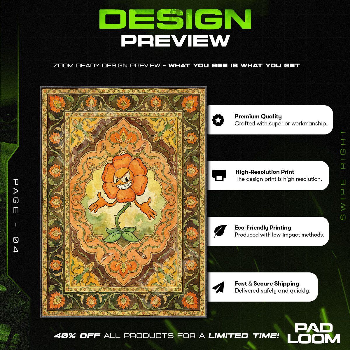 Cagney Carnation Blumenwut Teppich - Cuphead Stuhlmatte