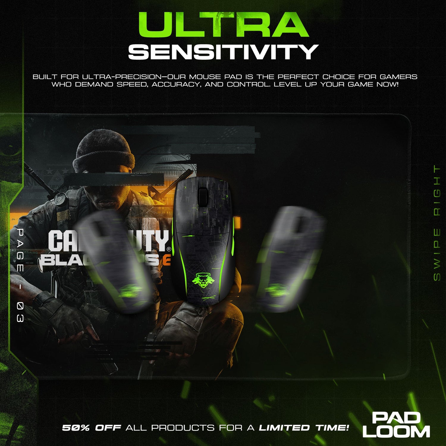 Call of Duty Mouse Pad, Black Ops 6 Soldier Gamer Desk Mat Padloom