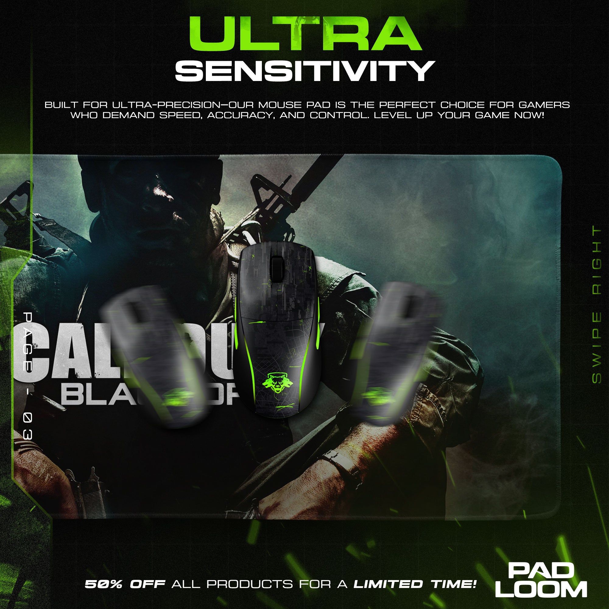 Call of Duty Mouse Pad, Black Ops Soldier Gamer Desk Mat