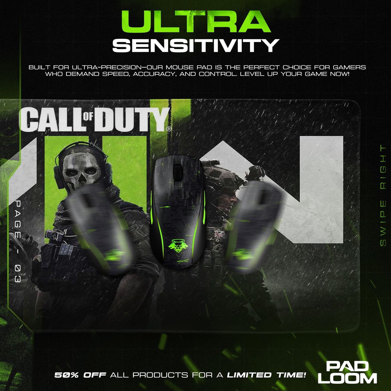 Call of Duty Mouse Pad, Modern Warfare Ghost Gamer Desk Mat Padloom