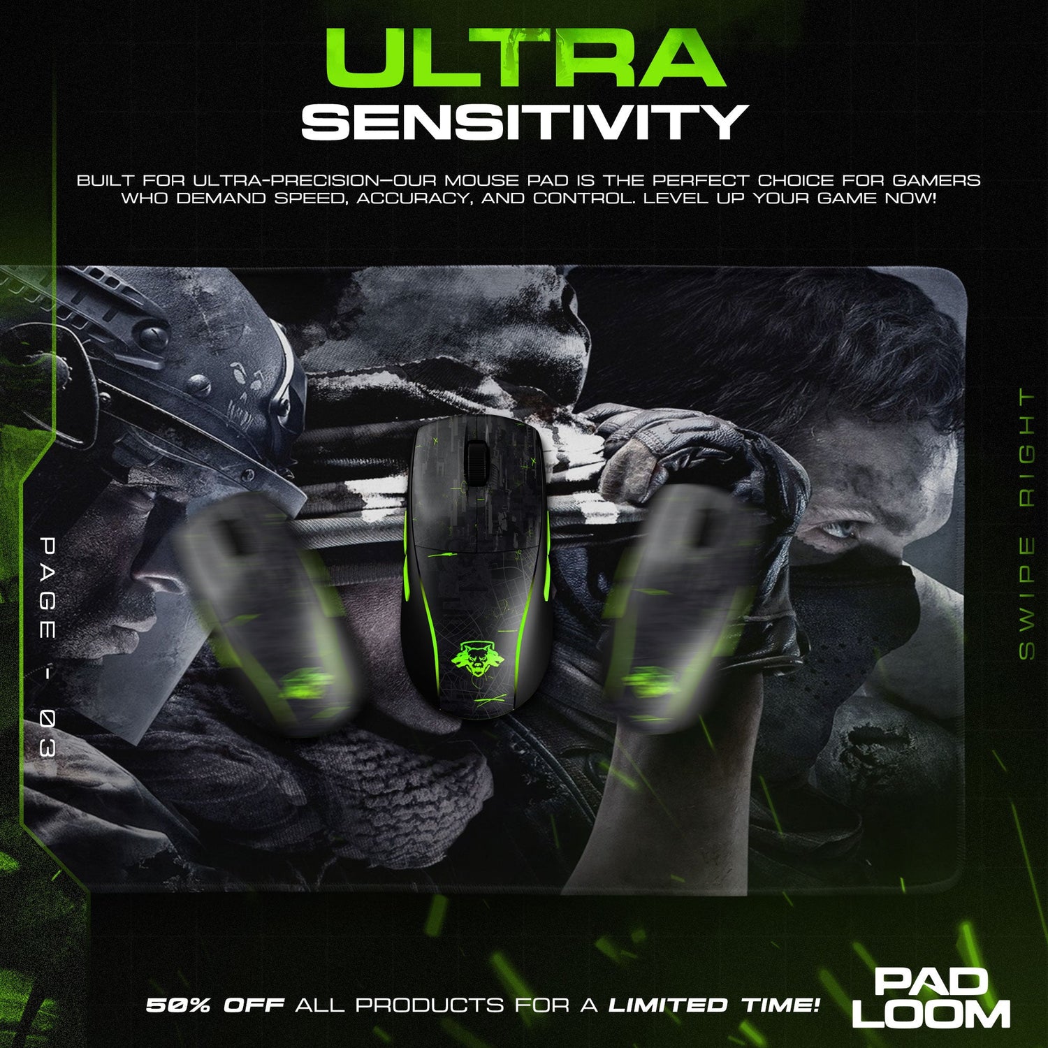 Call of Duty Mouse Pad, Soldier Shadows Gamer Desk Mat Padloom
