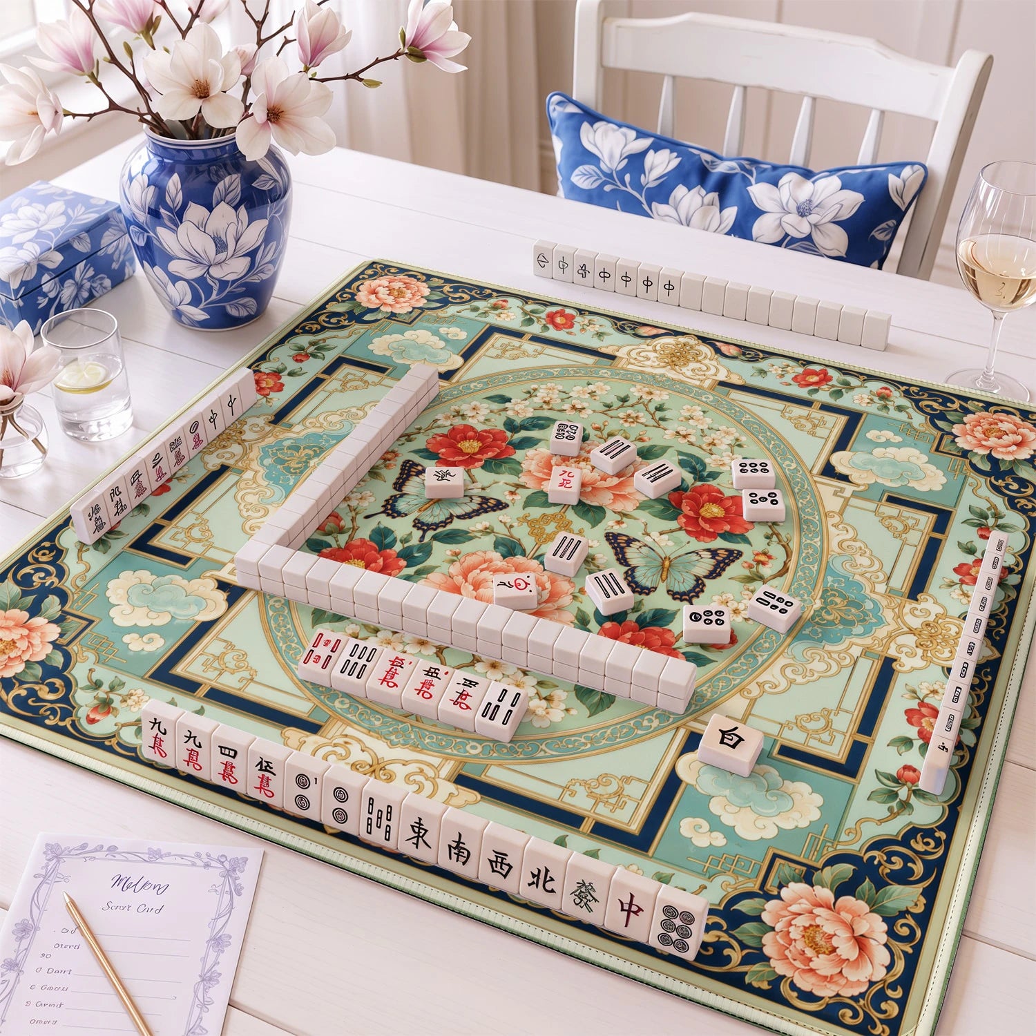 Camellia Butterfly mahjong mat – M (60x60 cm) and L (81x81 cm) sizes