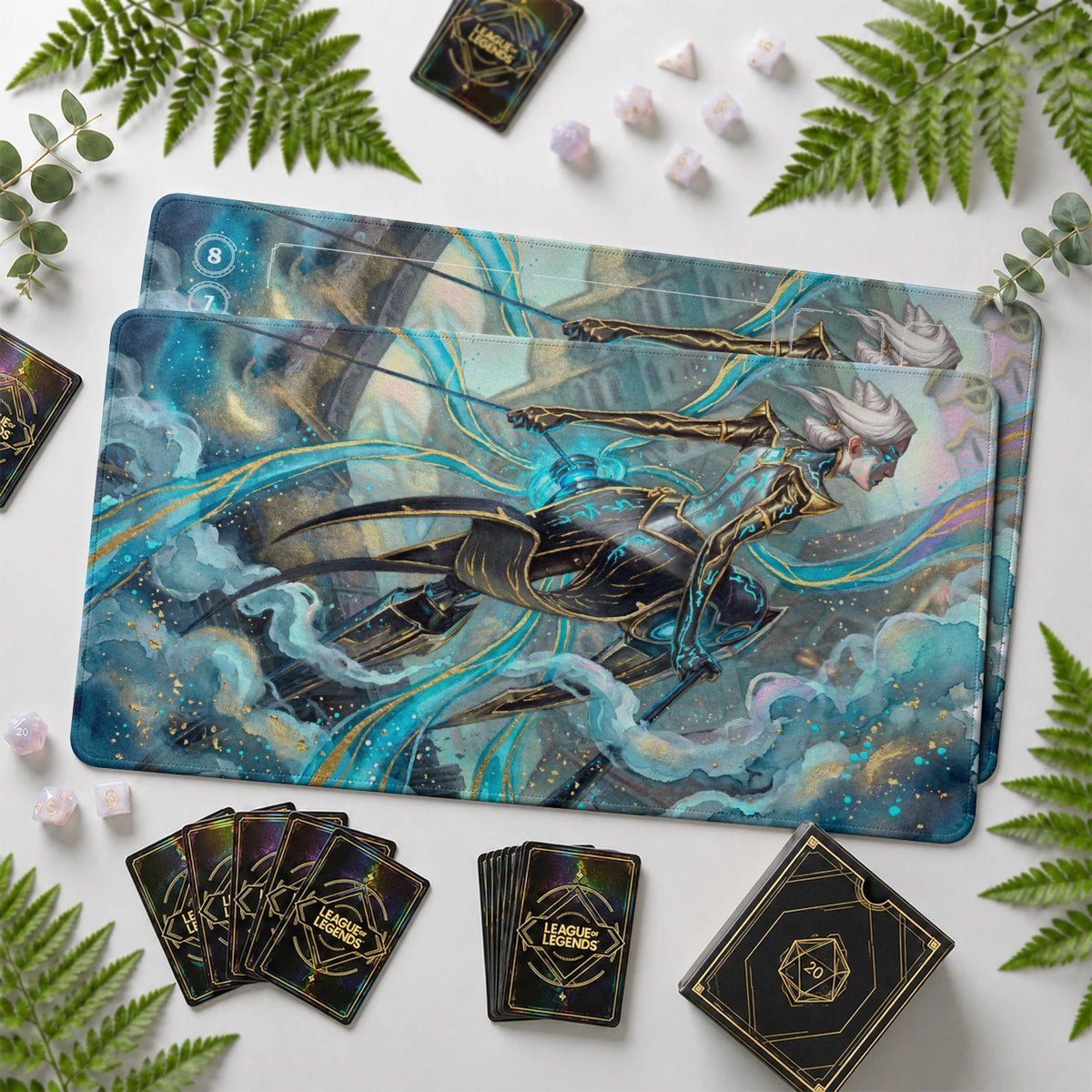 Camille Hextech Riftbound TCG playmat with card zones and score track – LoL game mat
