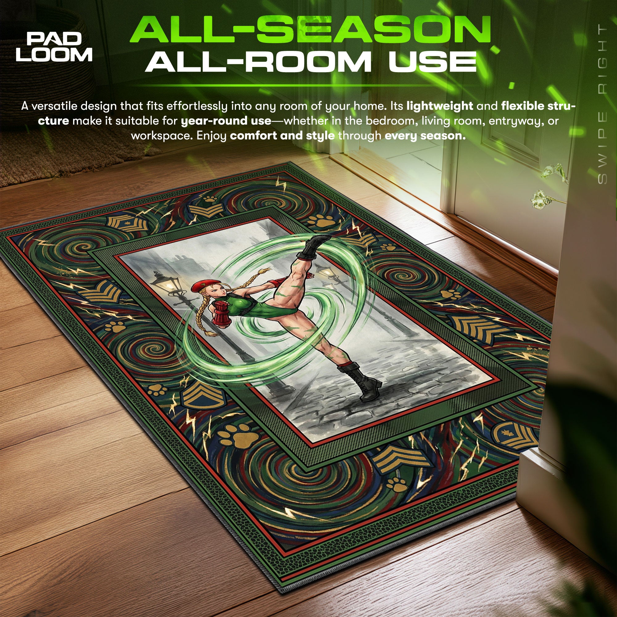 Cammy Spiral Arrow Street Fighter Chair fan rug — premium quality print
