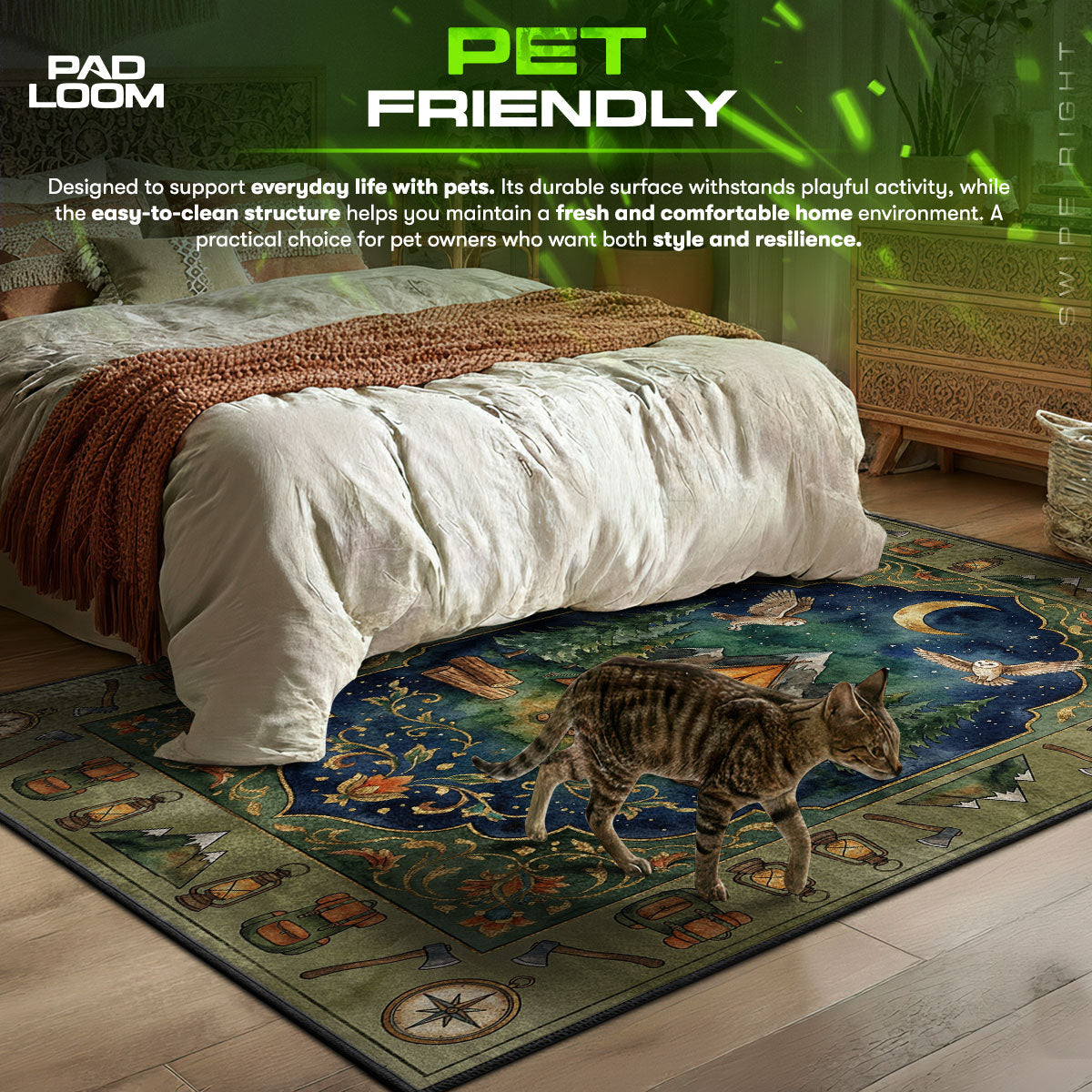 Camping Night Adventure Rug – Forest Campfire Outdoor Decor