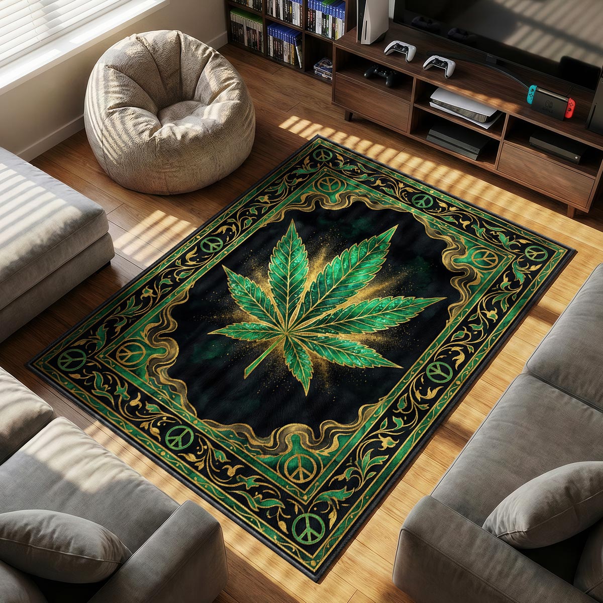 Cannabis Leaf themed area rug for home decor fans