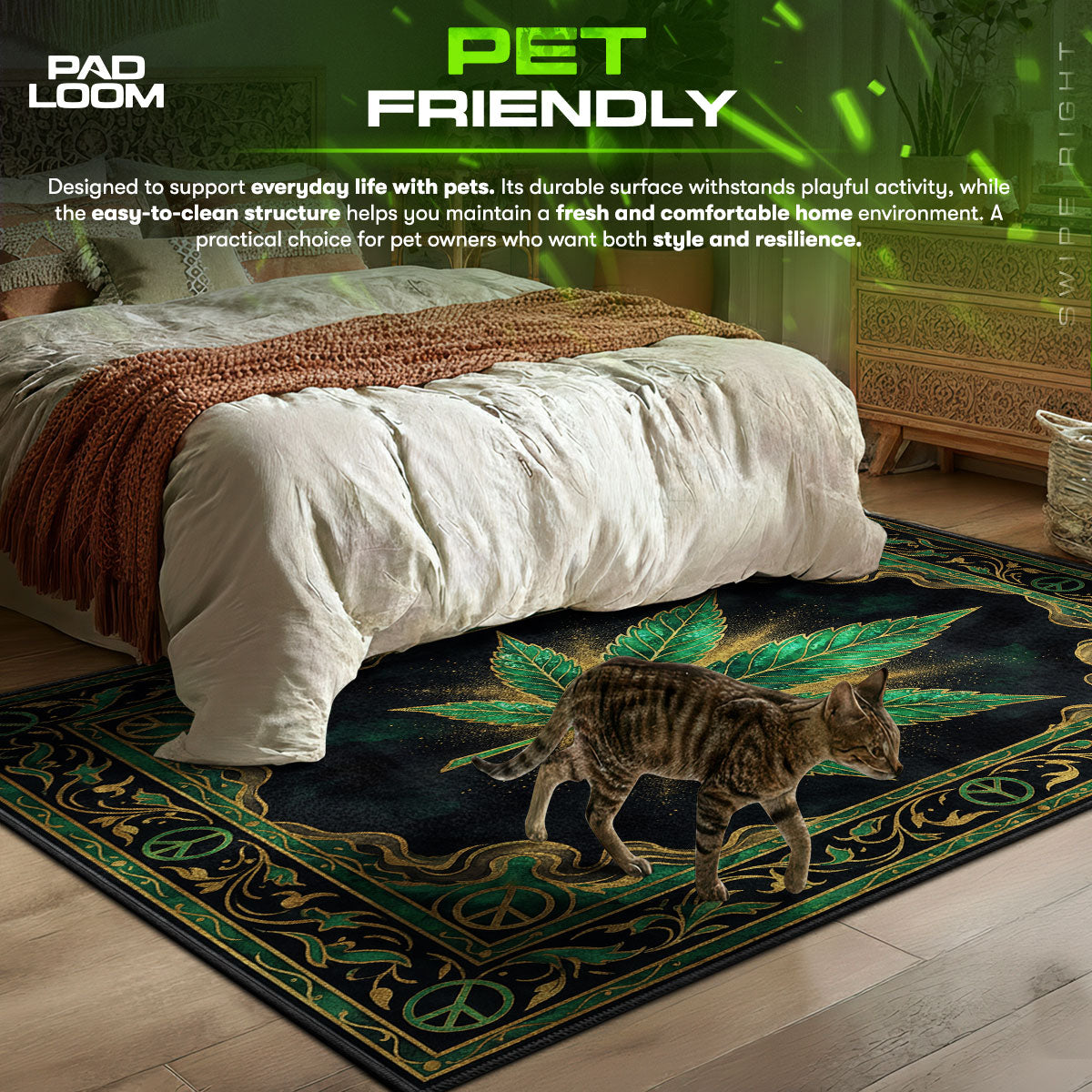 Detailed close-up of Cannabis rug pattern