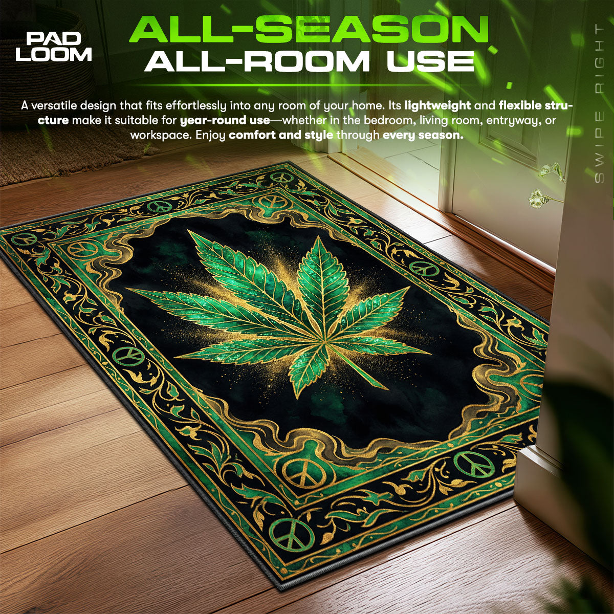 Cannabis Leaf Peace Streetwear Floor fan rug — premium quality print