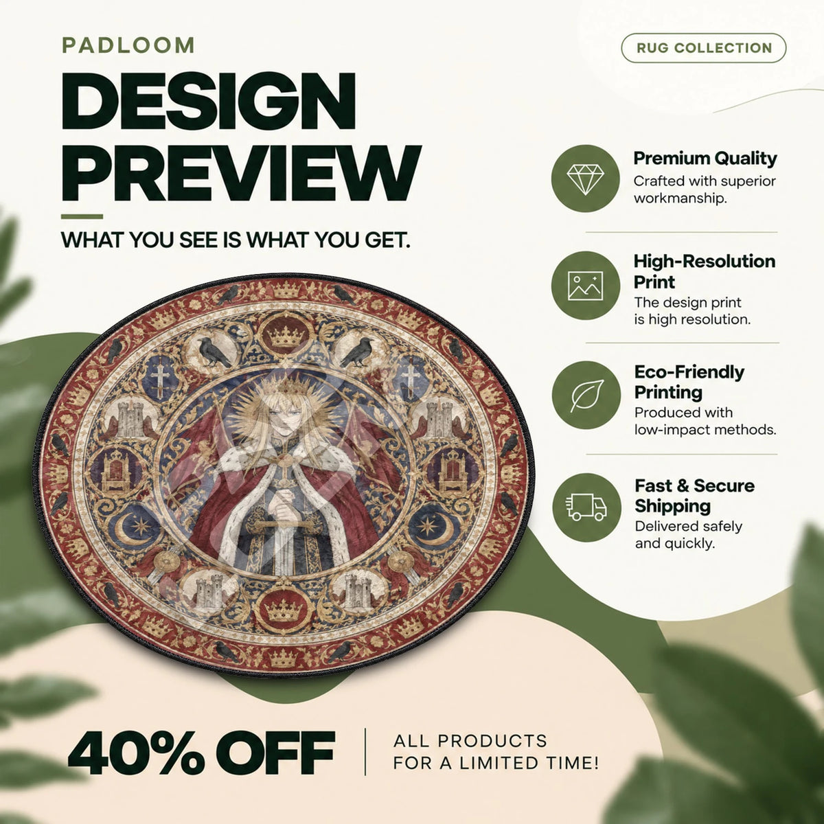 Canute Crowned Vinland Saga round rug full design preview