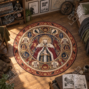 Canute Crowned Vinland Saga round rug on a bedroom floor - Vinland Saga chair mat