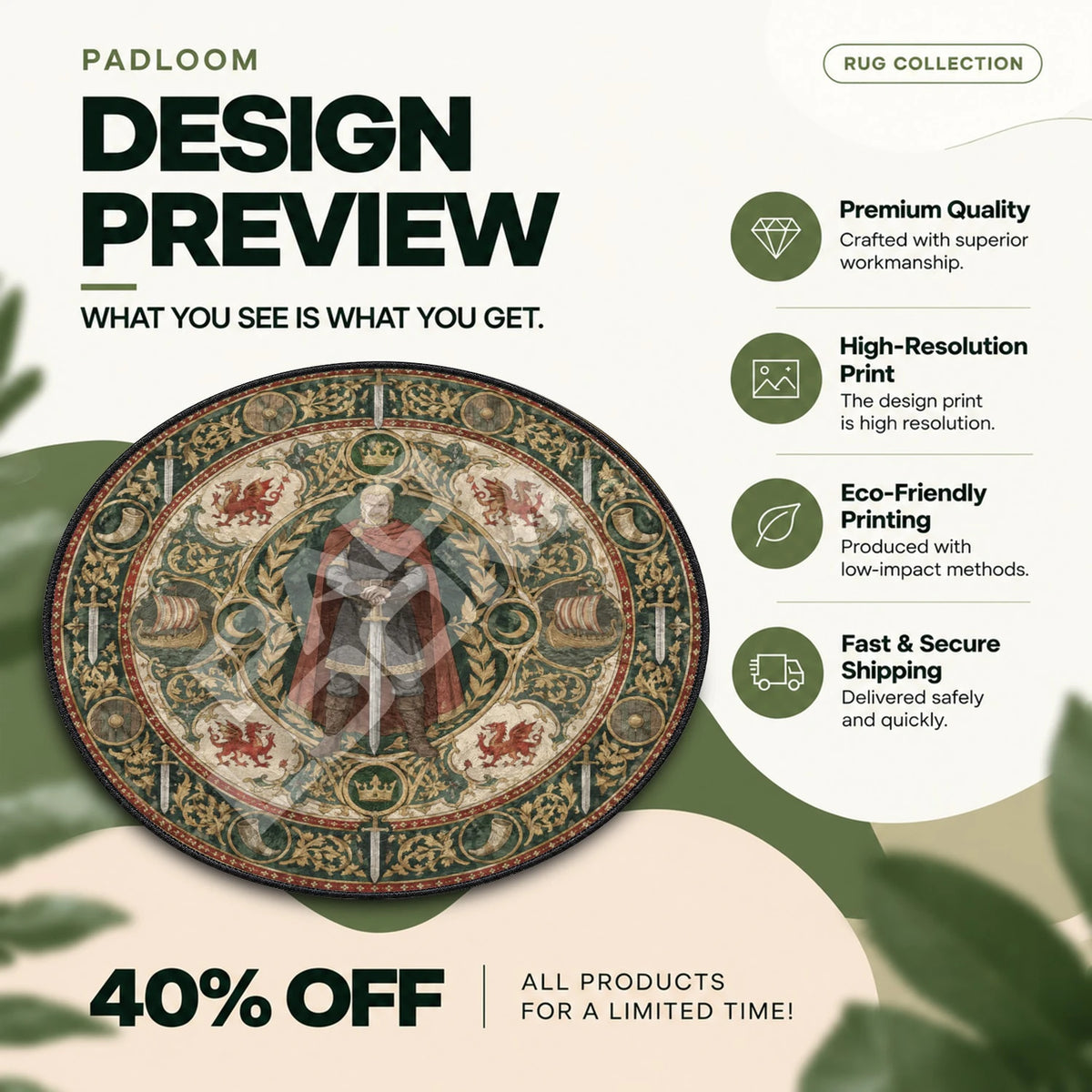 Canute Standing Vinland Saga round rug full design preview