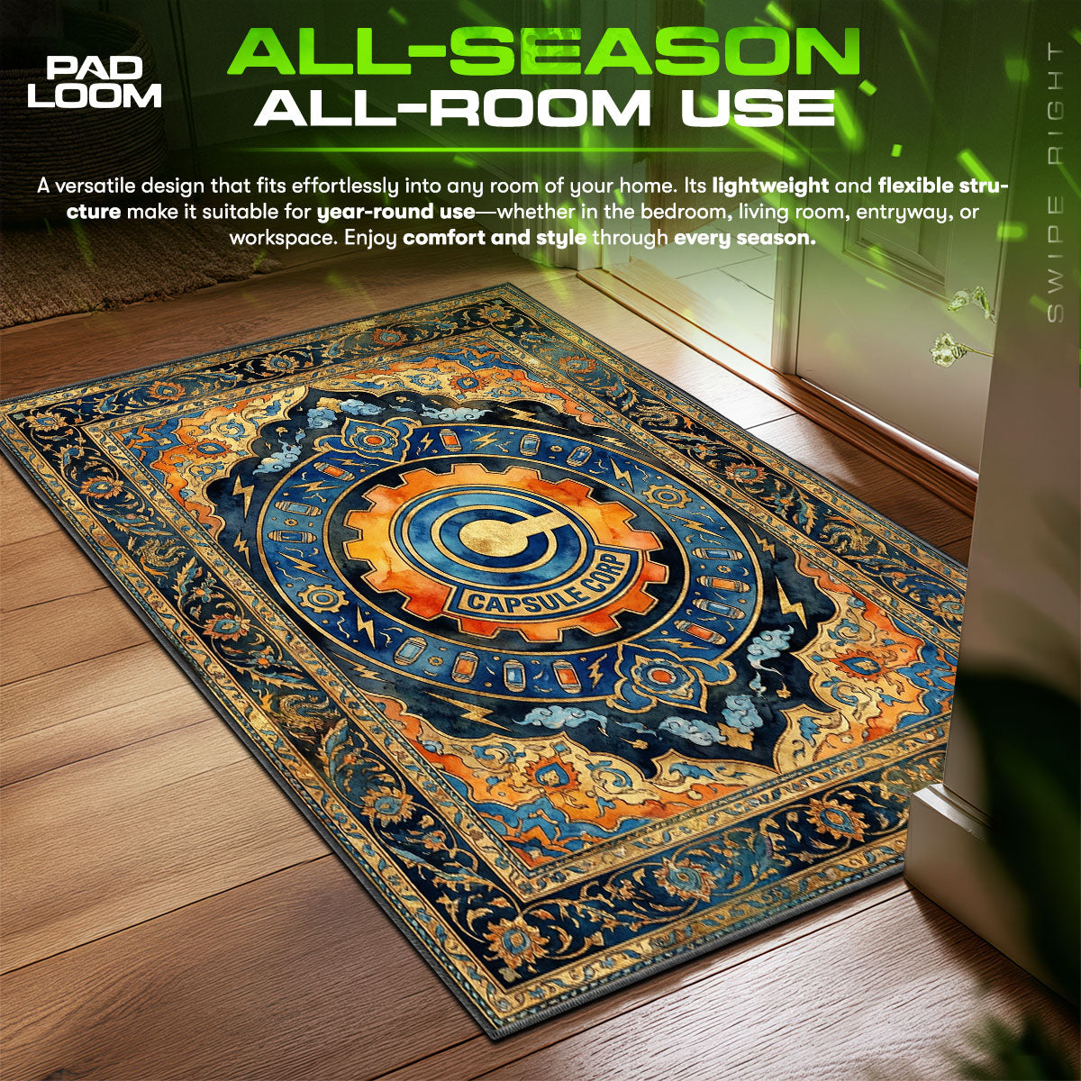 Capsule Corp Tech Dragon Ball Z Chair fan rug — premium quality print
