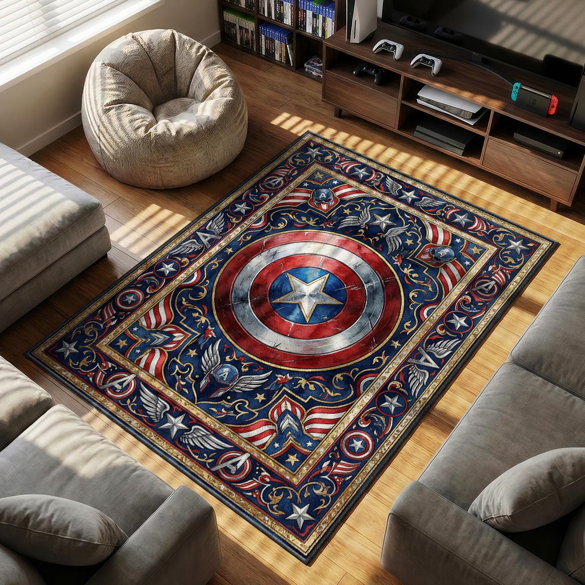 Captain America themed area rug for Vintage fans