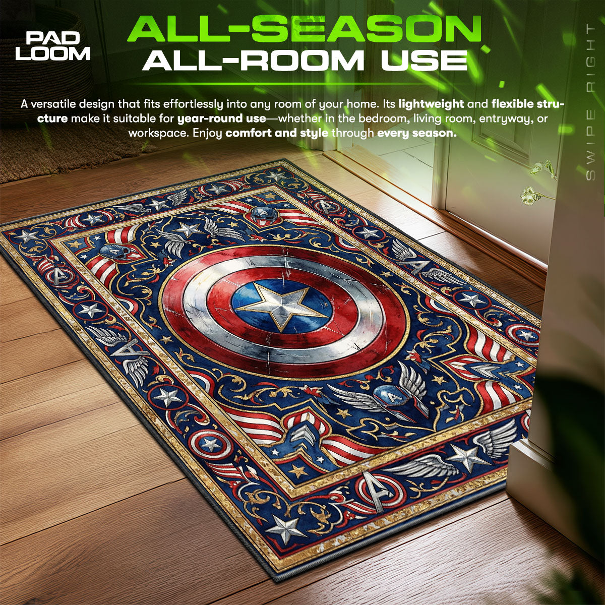 Captain America Shield Marvel Room fan rug — premium quality print