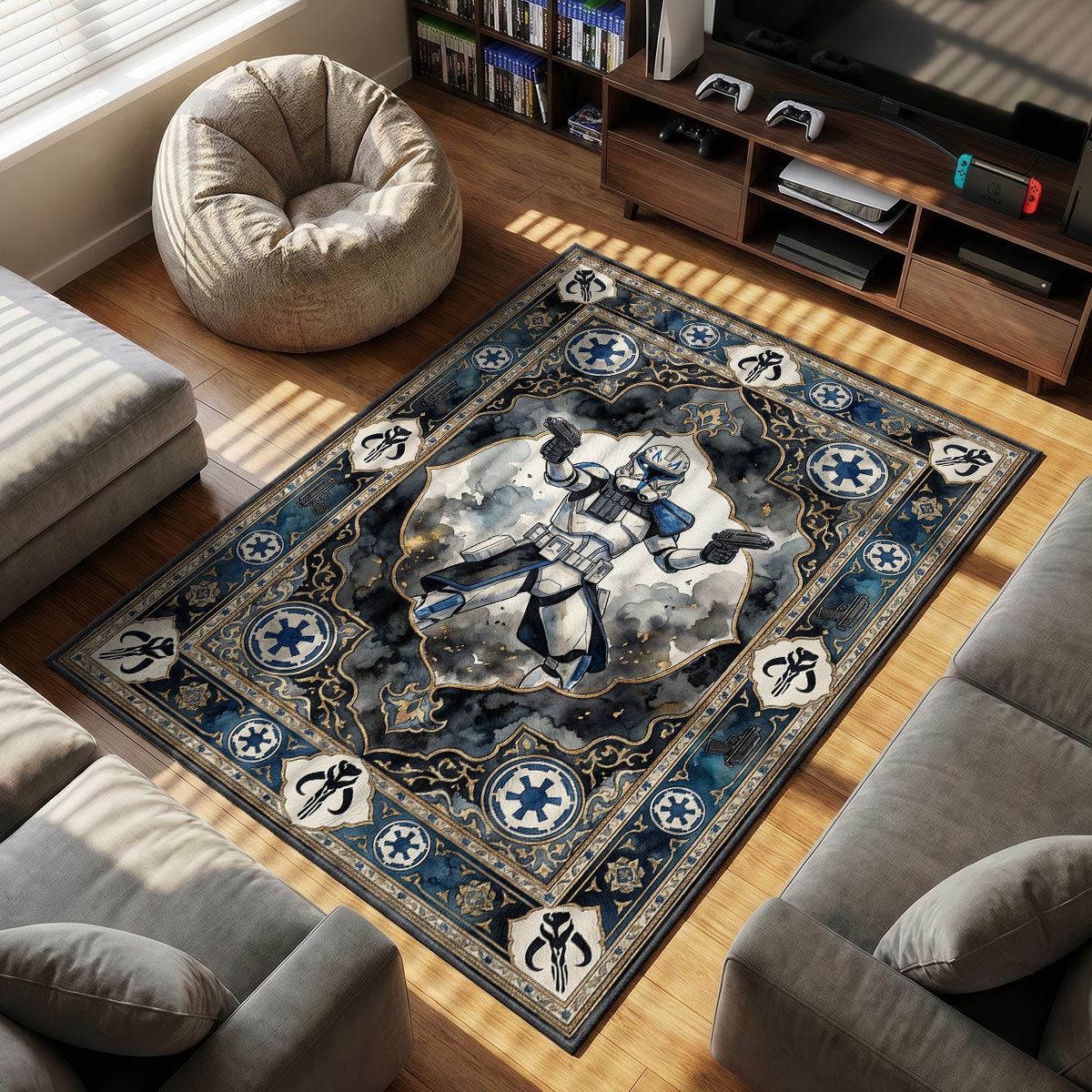 Captain Rex themed area rug for home decor fans