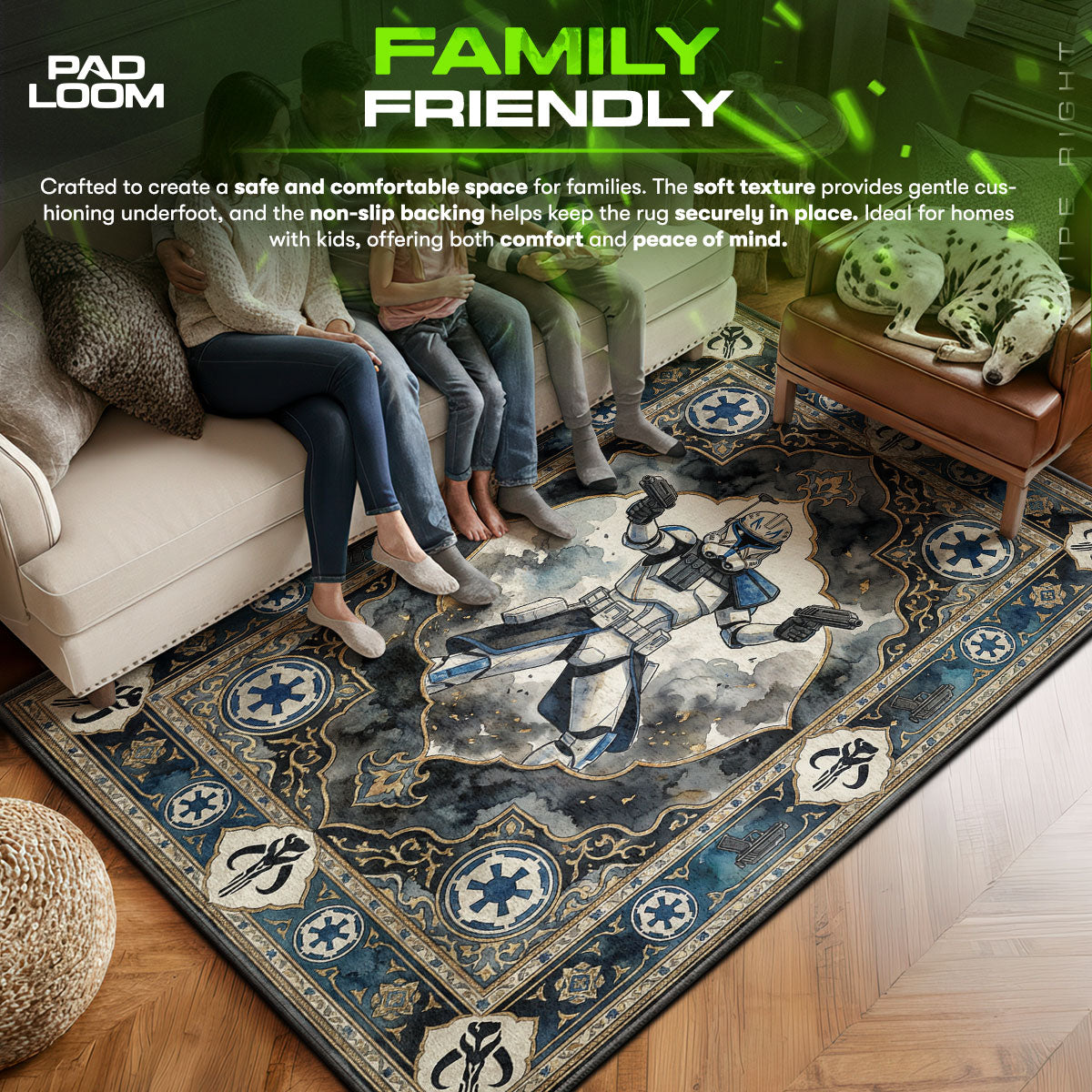 Captain area rug showing full home decor artwork