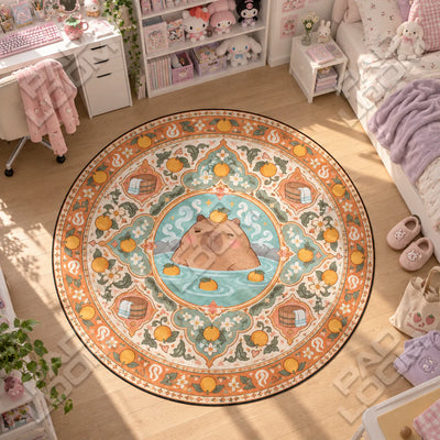 Capybara Soaking Round Rug - Mandala Circle Area Rug