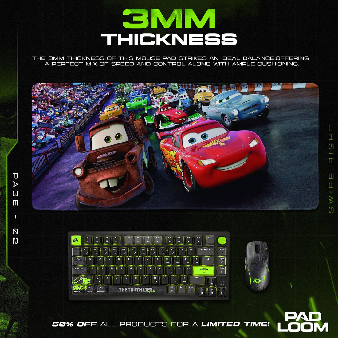 Lightning Racer Mouse Pad - Drift Power Gaming Desk Mat Padloom