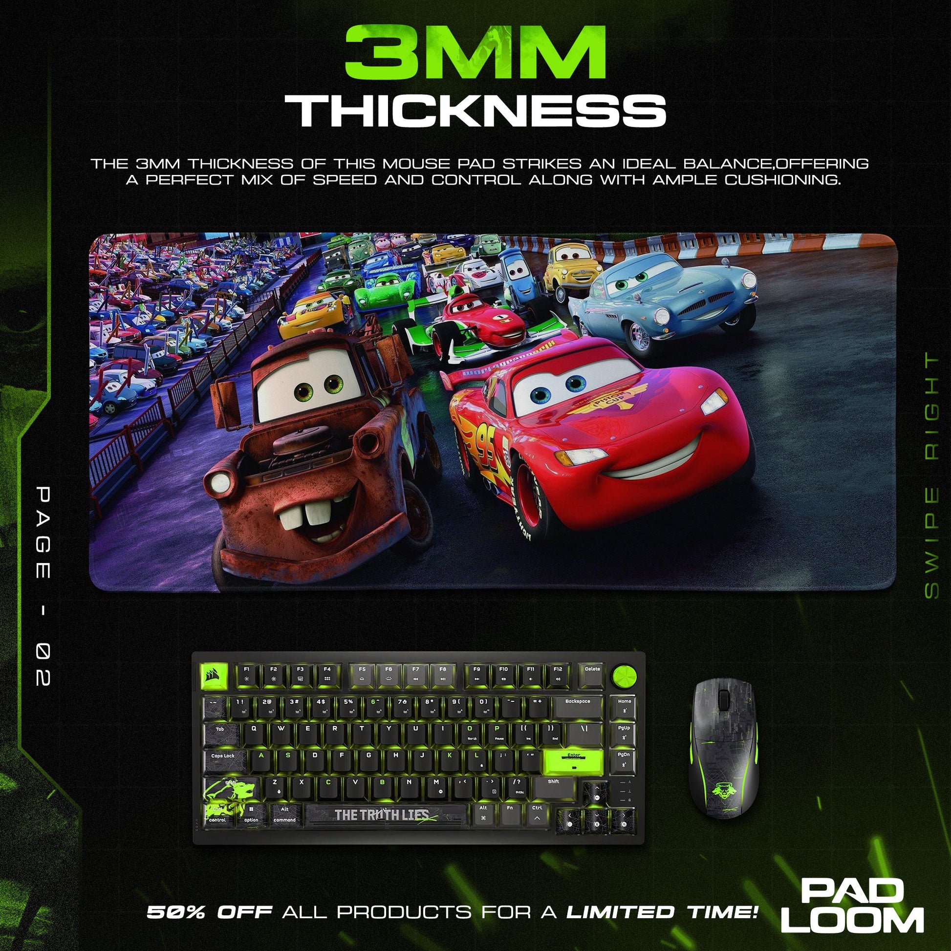 Lightning Racer Mouse Pad - Drift Power Gaming Desk Mat Padloom