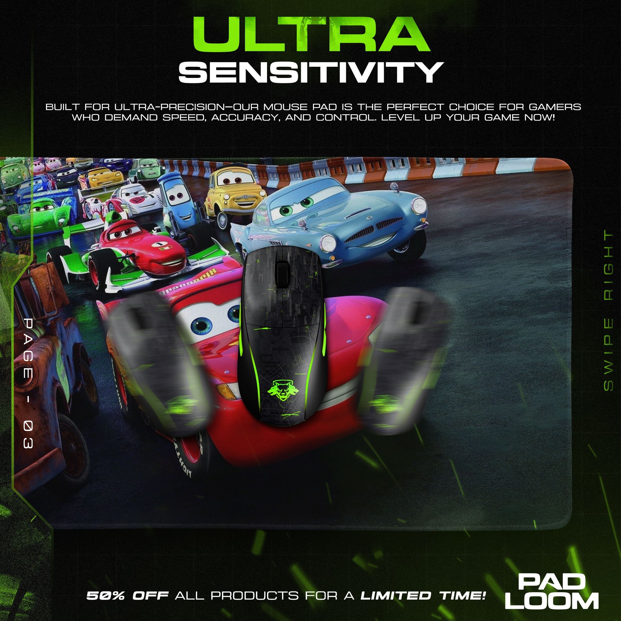 Lightning Racer Mouse Pad - Drift Power Gaming Desk Mat Padloom