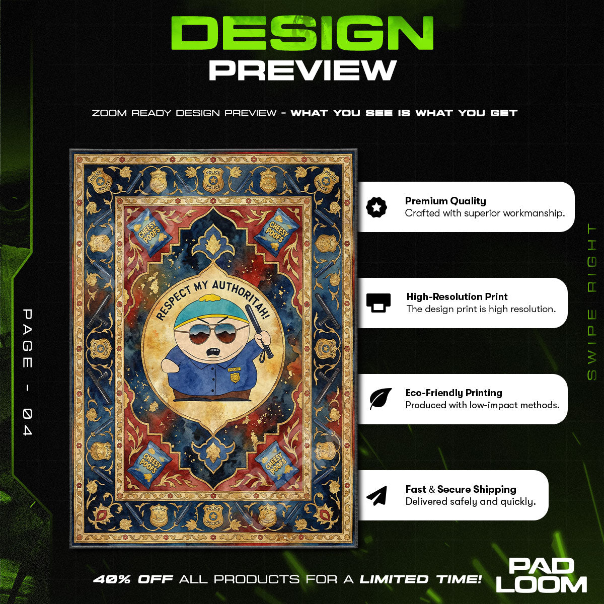 Cartman Authoritah South Park Cartoon Area rug — main product view