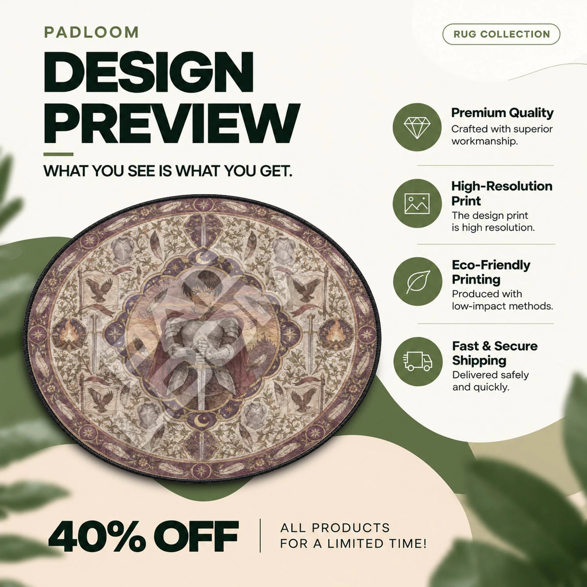 Casca Hawk Berserk round rug full design preview