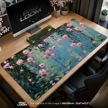 Cascading Roses Pond Mouse Pad - Oil Painting Desk Mat