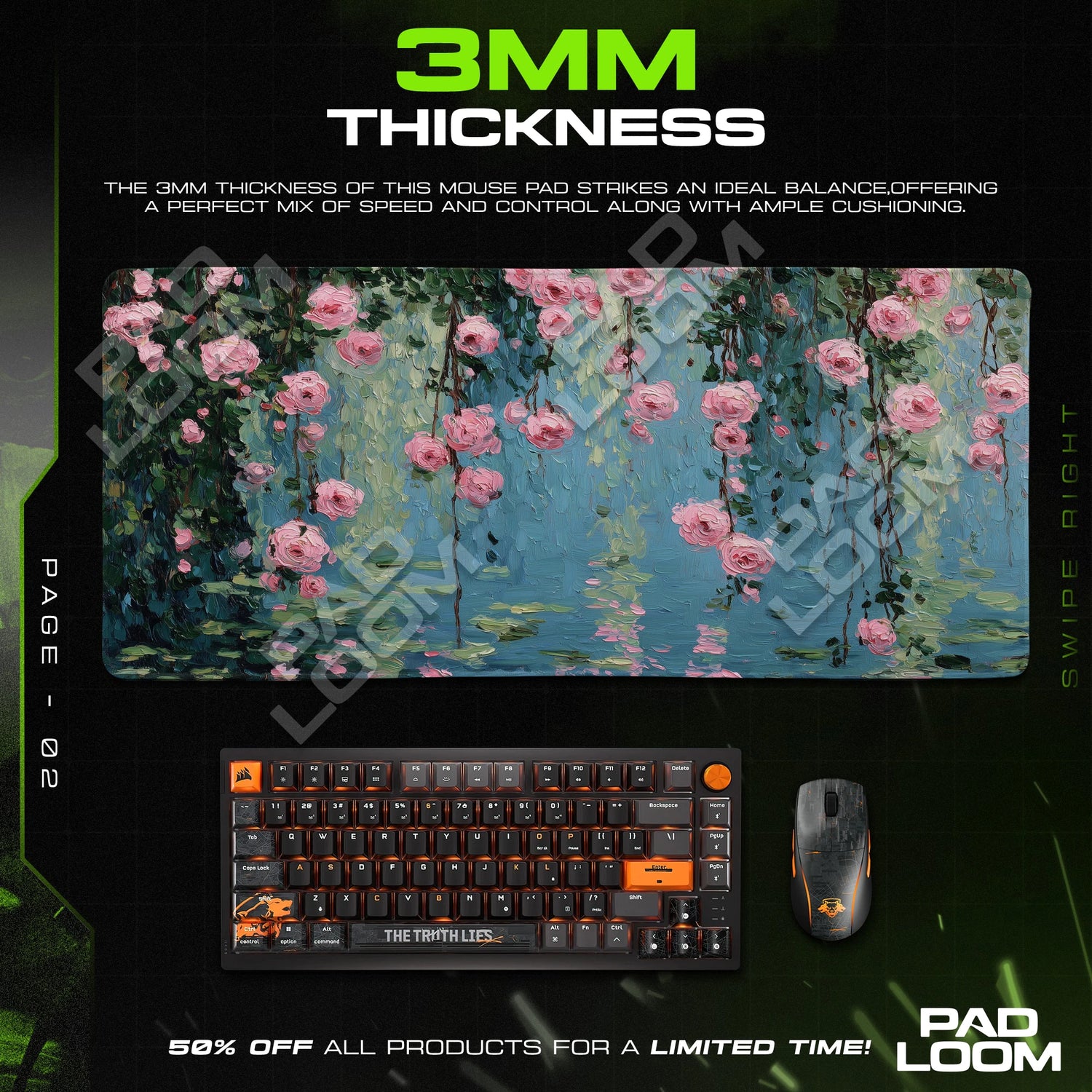 Cascading Roses Pond Mouse Pad - Oil Painting Desk Mat