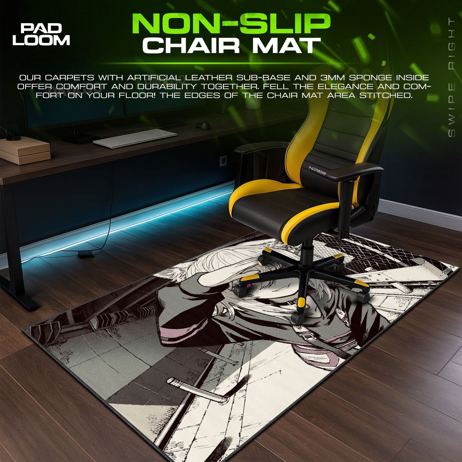 Catgirl Neon Eyes Mouse Pad, Anime Gaming Desk Mat Padloom