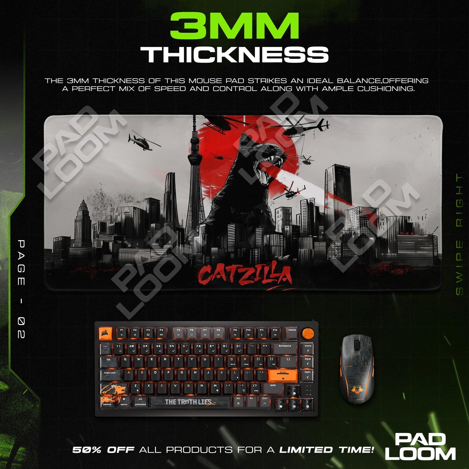 Catzilla City Roar Mouse Pad - Kaiju Desk Mat