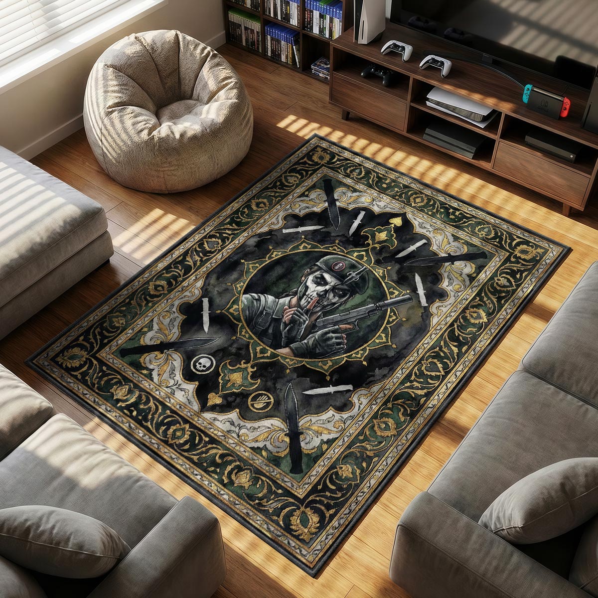 Caveira Lautloses Porträt Teppich - Rainbow Six Siege Stuhlunterlage