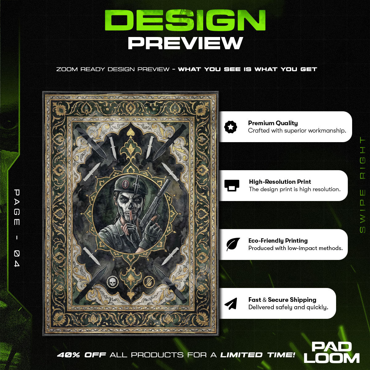 Caveira Lautloses Porträt Teppich - Rainbow Six Siege Stuhlunterlage