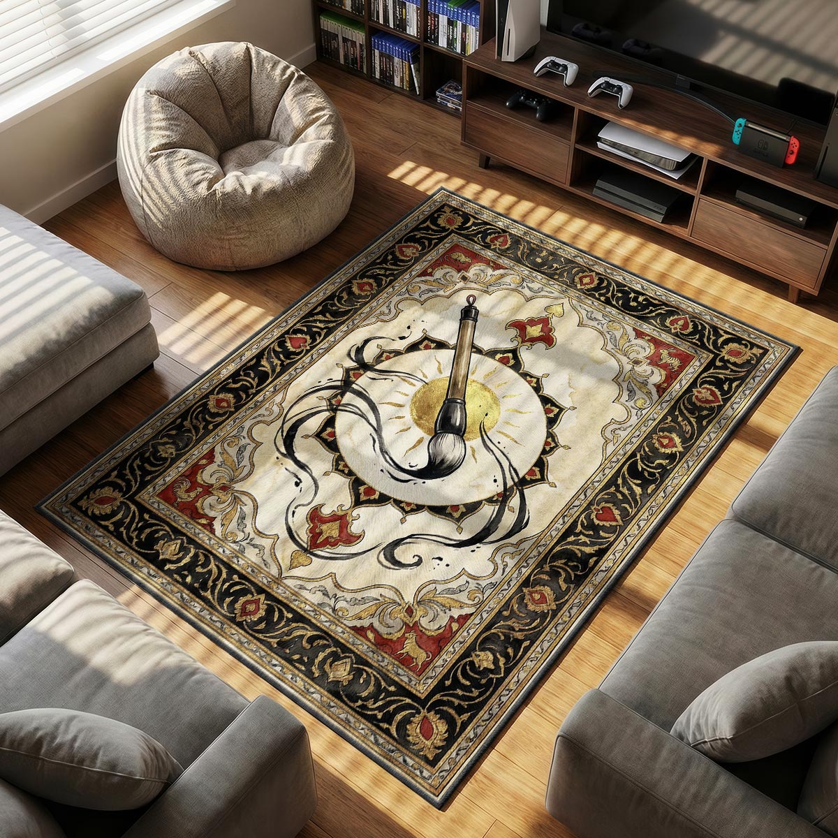 Celestial Brush Ink Rug - Okami Chair Mat