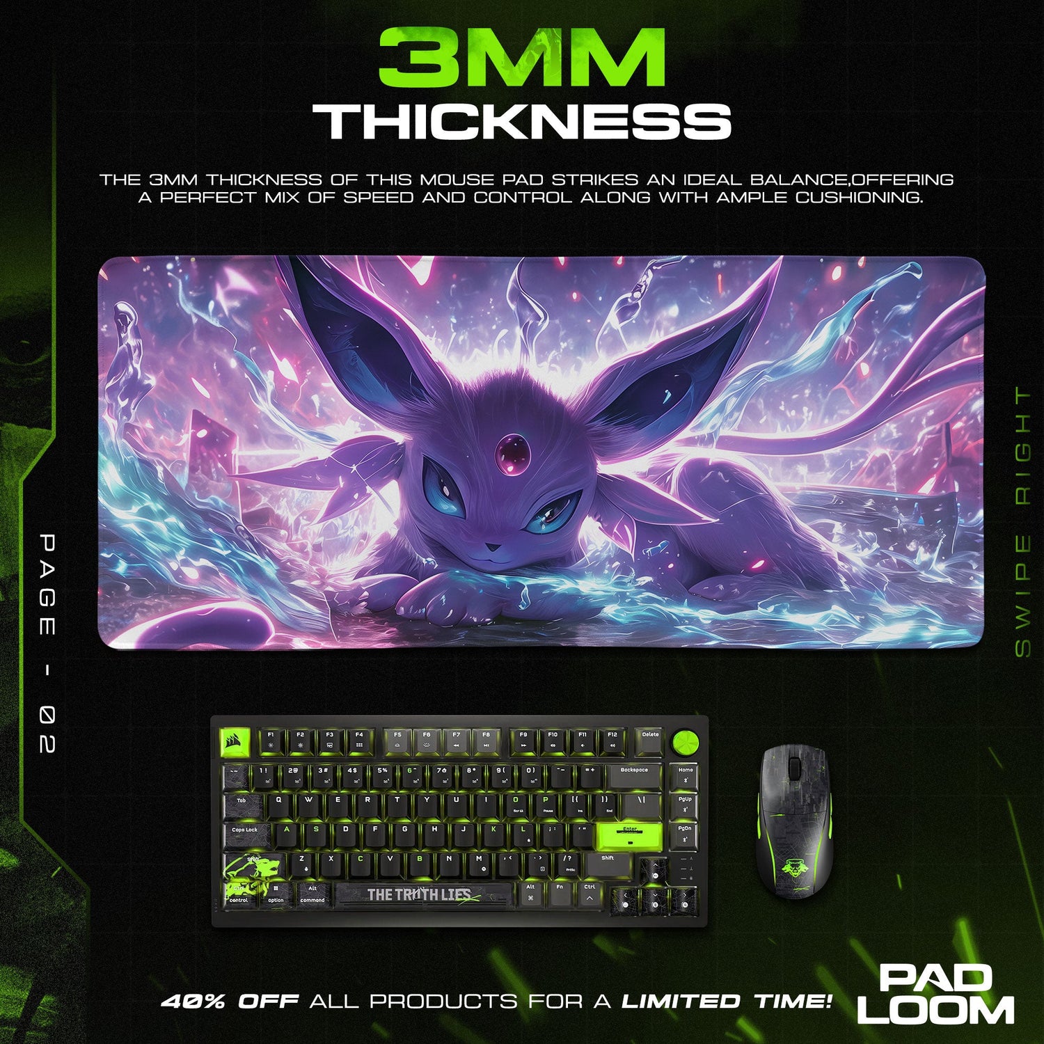 Celestial Gaze Espeon Mouse Pad, Psychic Pokémon Gaming Desk Mat Padloom